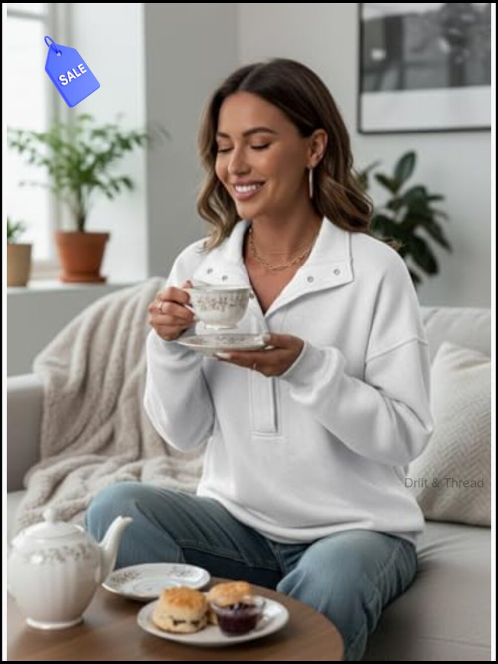 Oversized Mock Neck Pullover Sweatshirt Long Sleeve Quarter Button Casual Top - Picture 4 of 7